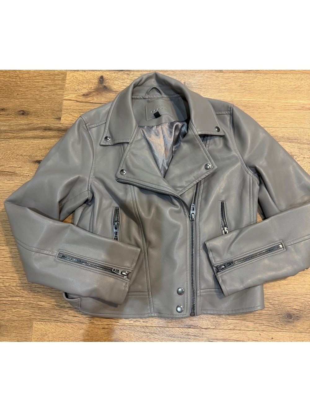 BLANKNYC Women's Taupe Faux Leather Motorcycle Jacket, Size Small, AsymmetricalZ